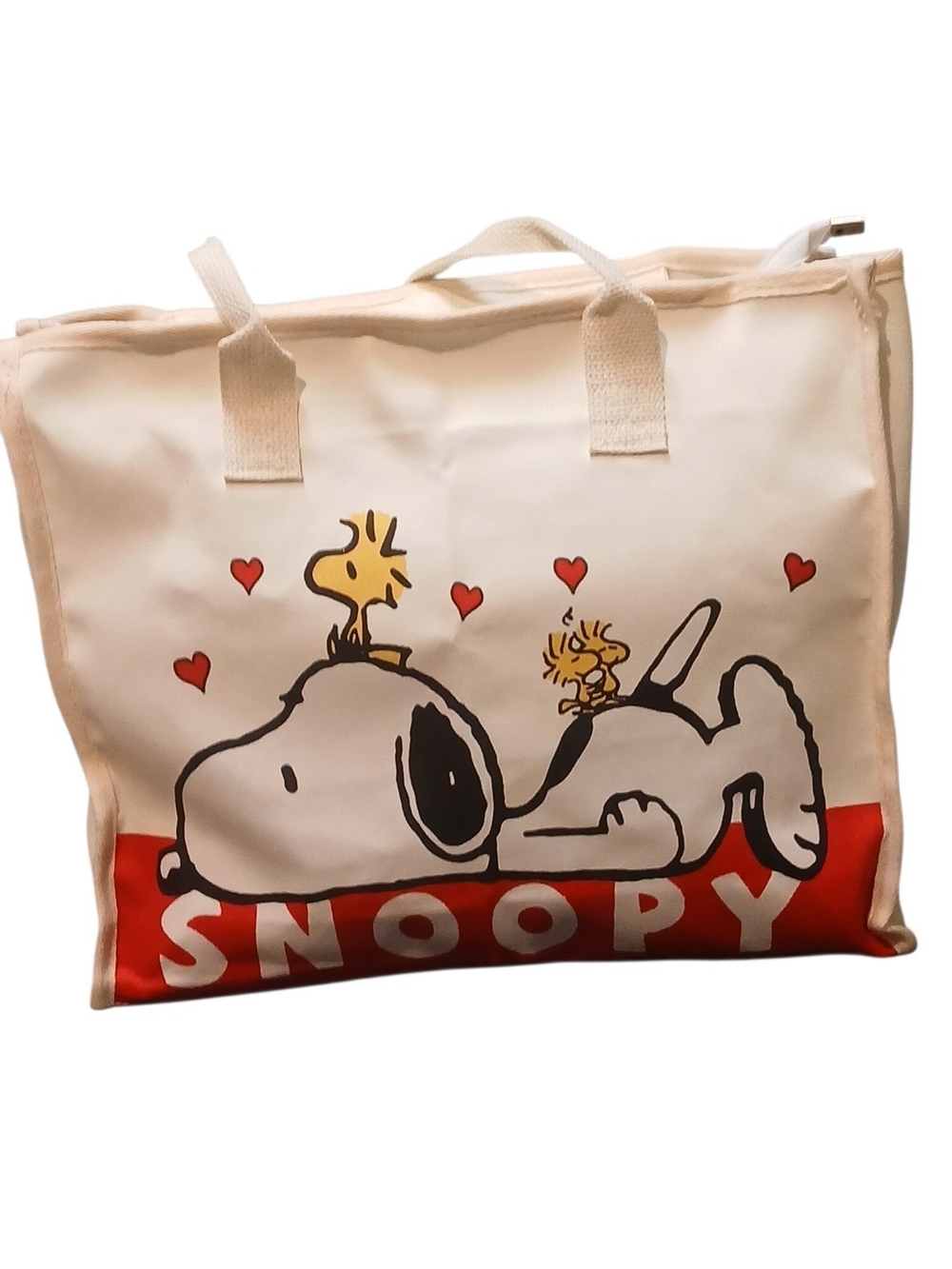 Peanuts -ECO Friendly Large Canvas Bag, Snoopy Laying Down in Red, Nylon Pocket - Picture 6 of 12